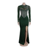 Women Long Sleeve Diamonds Rhinestones High Side Split Mermaid Midi Maxi Dress Even Sexy Party Dresses Vestidos
