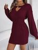 Autumn Winter Solid Color Woolen Dress O-Neck Lantern Long Sleeve Hollow Out Knitted Mini Dresses Woman Clothing