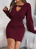 Autumn Winter Solid Color Woolen Dress O-Neck Lantern Long Sleeve Hollow Out Knitted Mini Dresses Woman Clothing