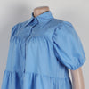 Elegant Women Puff Sleeve Single Breasted Lapel Collar Babydoll Dress Street White Big Swing Loose Smock Shirt Dresses