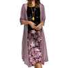 Europe and the United States autumn women's long dress two-piece set of floral print round neck suit petticoat