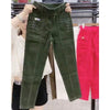 Elegant Women Streetwear Korean Casual Pant Solid Corduroy Harlan Button Pockets Pants Autumn Winter Pants Plus Size