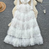 Elegant Embroidered Sequins Long Dresses Autumn Women Layer Ruffles Cake Full Sleeve Evening Party Vestidos Mesh Tulle Long Robe