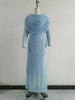 Women O-neck Pile Collar Long Sleeve Ruched Maxi Long Dress Spring Sexy Cocktail Birthday Holiday Party Dresses