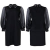 Women Loose Dresses Turn Down Collar with Beading Elegant Office Ladies Occasion Female Casual Long Tulle Sleeves Gowns