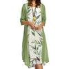 Europe and the United States autumn women's long dress two-piece set of floral print round neck suit petticoat