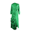 Vintage Women Long Sleeve High Side Split Ruched Up Wrap Lapel Collar White Maxi Long Dress Street Dresses