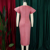 Women Short Ruffles Sleeve O-neck Ribbon Bodycon Midi Dress Street Africa OL Evening Sexy Party Dresses Vestido
