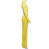 Women High Neck Cutout Back Stacked Ruched Bodycon Midi Maxi Dress Street Sexy Party Education Long Dresses Vestido