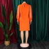 Women Loose Dresses Turn Down Collar with Beading Elegant Office Ladies Occasion Female Casual Long Tulle Sleeves Gowns