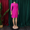Women Lace Wrap Notched Neck Pleated Blazer Style Dress Office Lady Vintage Sexy Party Three Quarter Sleeve Dresses