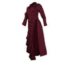 Vintage Women Long Sleeve High Side Split Ruched Up Wrap Lapel Collar White Maxi Long Dress Street Dresses
