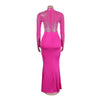 Women Long Sleeve Diamonds Rhinestones High Side Split Mermaid Midi Maxi Dress Even Sexy Party Dresses Vestidos