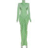 Women High Neck Cutout Back Stacked Ruched Bodycon Midi Maxi Dress Street Sexy Party Education Long Dresses Vestido