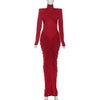 Women High Neck Cutout Back Stacked Ruched Bodycon Midi Maxi Dress Street Sexy Party Education Long Dresses Vestido