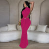 Women O-neck High Split Ruched Stacked Bodycon Midi Maxi Dress Evening Party Club Vestidos Sexy Chic Long Dresses