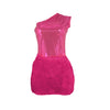 Women One Shoulder Skew Collar Bodysuit + Fur Tassel Bodycon Midi Skirt Dress Set Outfit Two 2Piece Set