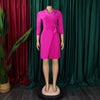 Women Lace Wrap Notched Neck Pleated Blazer Style Dress Office Lady Vintage Sexy Party Three Quarter Sleeve Dresses