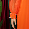 Women Loose Dresses Turn Down Collar with Beading Elegant Office Ladies Occasion Female Casual Long Tulle Sleeves Gowns