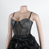 Women Mesh Diamonds Rhinestones Cake Style Big Swing Strap Bodycon Midi Dress Sexy Party Even Dresses Vestidos