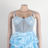Women Mesh Diamonds Rhinestones Cake Style Big Swing Strap Bodycon Midi Dress Sexy Party Even Dresses Vestidos