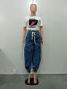 Women Streetwear Drawstring Fly Denim Pants Autumn Loose Safari Style Cargo Harem Hip Hop Jeans