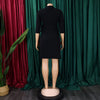 Women Lace Wrap Notched Neck Pleated Blazer Style Dress Office Lady Vintage Sexy Party Three Quarter Sleeve Dresses