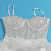 Women Mesh Diamonds Rhinestones Cake Style Big Swing Strap Bodycon Midi Dress Sexy Party Even Dresses Vestidos