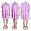 Elegant Women Puff Sleeve Single Breasted Lapel Collar Babydoll Dress Street White Big Swing Loose Smock Shirt Dresses