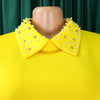 Women Loose Dresses Turn Down Collar with Beading Elegant Office Ladies Occasion Female Casual Long Tulle Sleeves Gowns