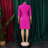 Women Lace Wrap Notched Neck Pleated Blazer Style Dress Office Lady Vintage Sexy Party Three Quarter Sleeve Dresses