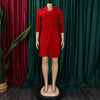 Women Lace Wrap Notched Neck Pleated Blazer Style Dress Office Lady Vintage Sexy Party Three Quarter Sleeve Dresses