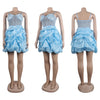 Women Mesh Diamonds Rhinestones Cake Style Big Swing Strap Bodycon Midi Dress Sexy Party Even Dresses Vestidos