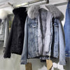 Women Denim Cost Single Breasted Button Jackets Fleece Patchwork Cardigan Pockets Outerwear Casual Warm Solid Loose Fit