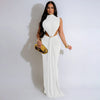 Women O-neck High Split Ruched Stacked Bodycon Midi Maxi Dress Evening Party Club Vestidos Sexy Chic Long Dresses