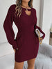 Autumn Winter Solid Color Woolen Dress O-Neck Lantern Long Sleeve Hollow Out Knitted Mini Dresses Woman Clothing