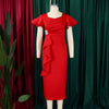Women Short Ruffles Sleeve O-neck Ribbon Bodycon Midi Dress Street Africa OL Evening Sexy Party Dresses Vestido