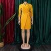 Women Lace Wrap Notched Neck Pleated Blazer Style Dress Office Lady Vintage Sexy Party Three Quarter Sleeve Dresses