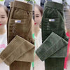 Elegant Women Streetwear Korean Casual Pant Solid Corduroy Harlan Button Pockets Pants Autumn Winter Pants Plus Size