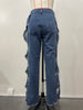Women Streetwear Cutout Hollow Out Criss Cross Side Wide Leg Blue Denim Pants Sexy Party Jeans Trousers