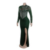 Women Long Sleeve Diamonds Rhinestones High Side Split Mermaid Midi Maxi Dress Even Sexy Party Dresses Vestidos