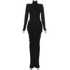Women High Neck Cutout Back Stacked Ruched Bodycon Midi Maxi Dress Street Sexy Party Education Long Dresses Vestido