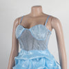 Women Mesh Diamonds Rhinestones Cake Style Big Swing Strap Bodycon Midi Dress Sexy Party Even Dresses Vestidos