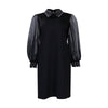 Women Loose Dresses Turn Down Collar with Beading Elegant Office Ladies Occasion Female Casual Long Tulle Sleeves Gowns
