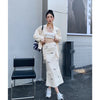 Off-white French Slim Unique Chic Short Self Cultivation Coat Collocation Fashionable Feminine Skirtwaist Skirt Two Piece Set