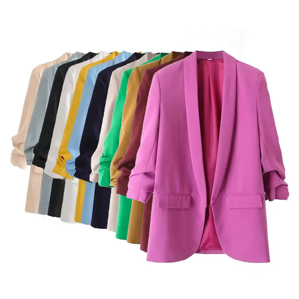 PB&ZA  Spring and Autumn  Commuter Urban Leisure Versatile Candy Women's Pleated Sleeve Blazer