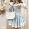 Pink Japanese Style Two -piece Set Elegant Women Sweet High Waist Bandage Mini Skirt Matching Suit  Kawaii Lolita Camis Tops