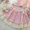 Pink Japanese Style Two -piece Set Elegant Women Sweet High Waist Bandage Mini Skirt Matching Suit  Kawaii Lolita Camis Tops