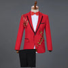 Red Diamond Floral Men Suits for Wedding Mens Suits 3 Piece Blazer+Pant+Bow Tie  Tuxedo Men Suit Set Stage Costume Homme