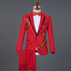 Red Diamond Floral Men Suits for Wedding Mens Suits 3 Piece Blazer+Pant+Bow Tie  Tuxedo Men Suit Set Stage Costume Homme